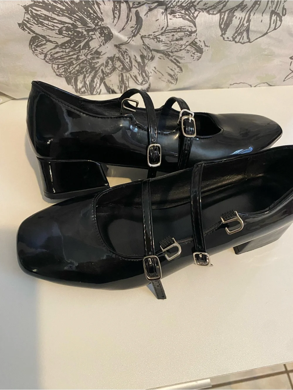 Black Patent Double-Strap Mary Jane Flats